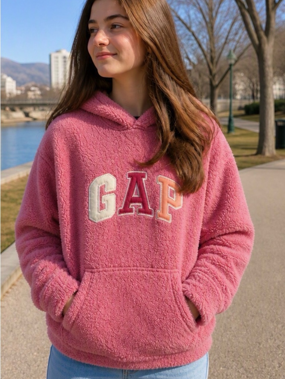 GAP Cozy Pink Hoodie with Logo Appliqué